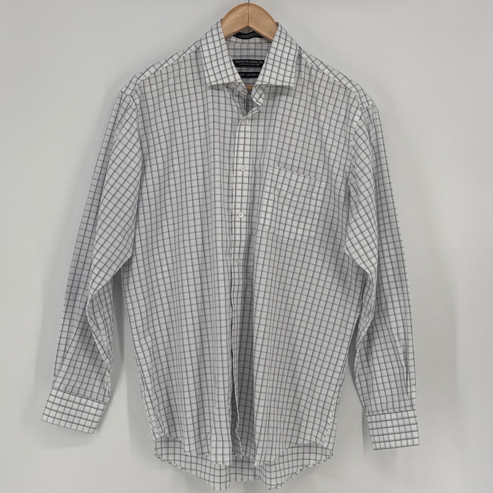 Forsyth of Canada Mens Dress Shirt 16.5 34/35 White Blue Check Non Iron Tailored